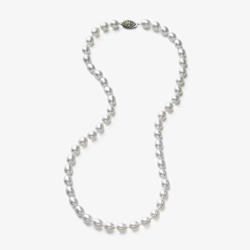 White Freshwater Cultured Pearls, 7 x 6.5 MM, 18 Inches, Silver Clasp
