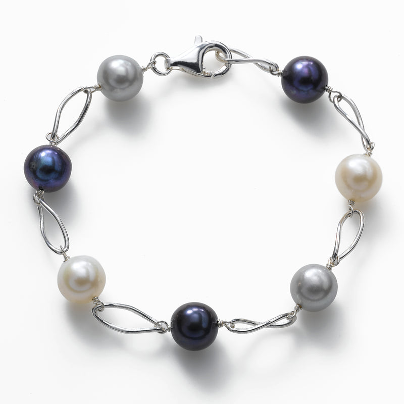 Gray and Black Cultured Freshwater Pearl Bracelet, Sterling Silver