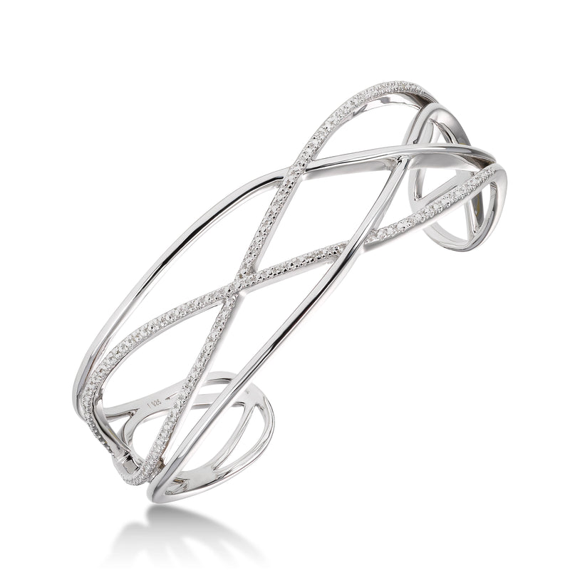 Open Design Diamond Cuff Bracelet, Sterling Silver
