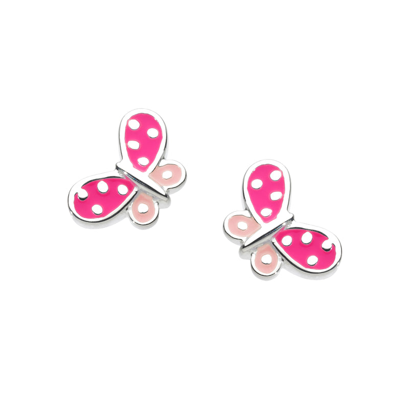 Pink Enamel Butterfly Stud Earrings, Sterling Silver