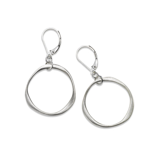 Organic Open Circle Dangle Earrings, Sterling Silver