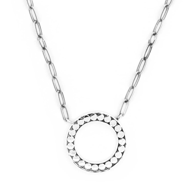 Paperclip Necklace with Dot Design Circle, Sterling Silver