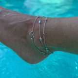 Faceted Bead Ankle Bracelet, Sterling Silver