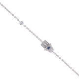 Hamsa Pavé Diamond and Sapphire Chain Bracelet, 14K White Gold