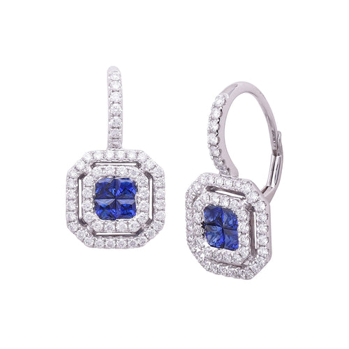Square Sapphire and Diamond Earrings, 18K White Gold