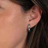 Emerald and Diamond Hoop Earrings, 14K White Gold