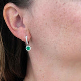 Round Emerald and Diamond Drop Earrings, 14K White Gold