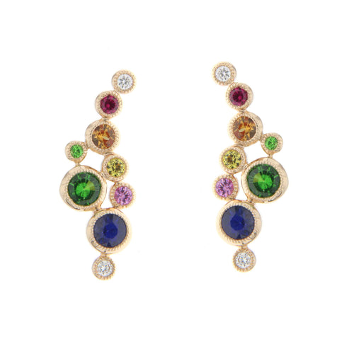 Rainbow Gemstone and Diamond Earrings, 14K Yellow Gold