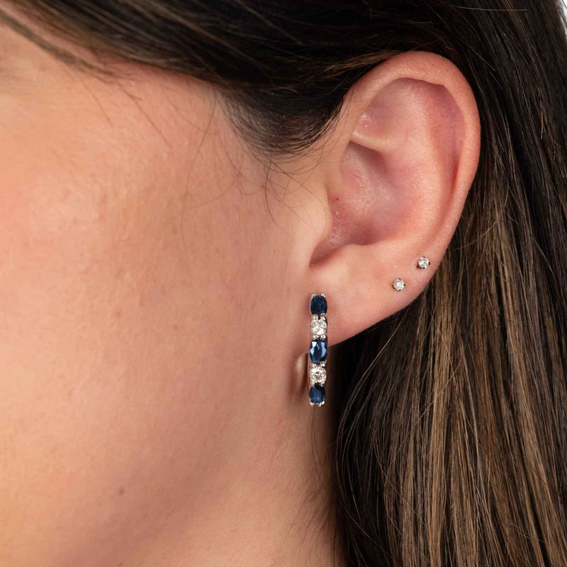 Sapphire and Diamond Alternating Hoop Earrings, 14K White Gold
