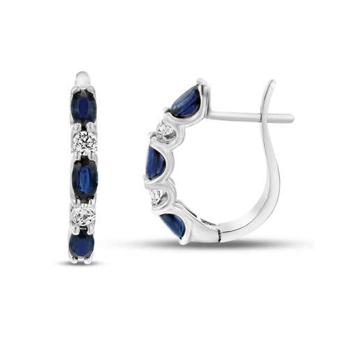 Sapphire and Diamond Alternating Hoop Earrings, 14K White Gold