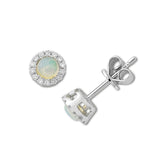 Opal and Diamond Halo Stud Earrings, 14K White Gold