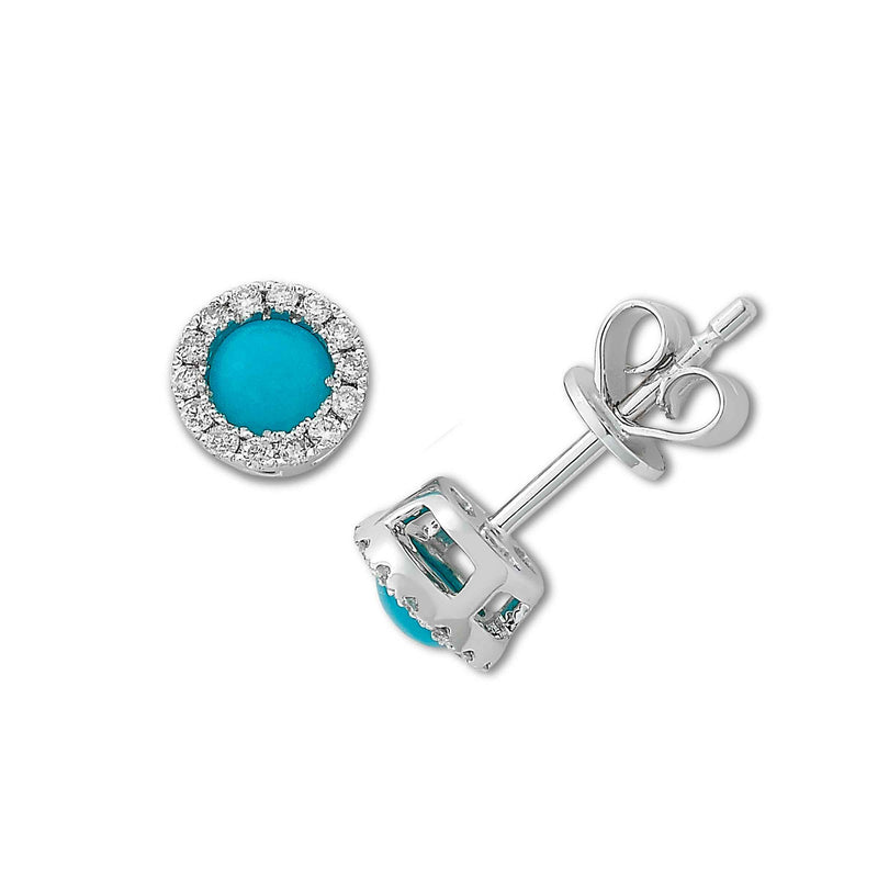 Turquoise and Diamond Halo Stud Earrings, 14K White Gold