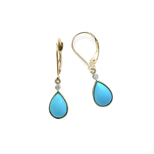 Fine Quality Turquoise Dangle Earrings, 14K Yellow Gold