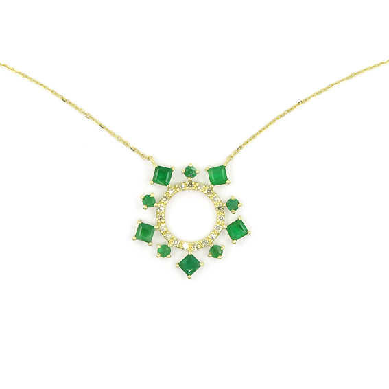 Emerald and Diamond Necklace, 14K Yellow Gold