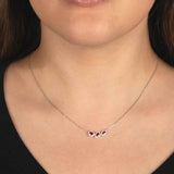 Three Ruby and Diamond Halo Necklace, 14K White Gold