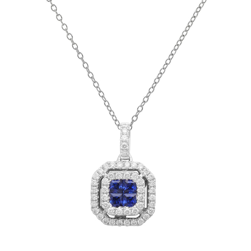 Square Sapphire and Diamond Pendant, 18K White Gold