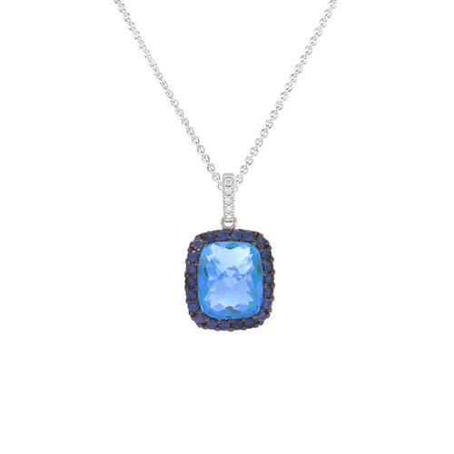 Blue Topaz and Blue Sapphire Pendant, 14k White Gold