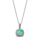 Opal and Diamond Halo Pendant, 14K White Gold