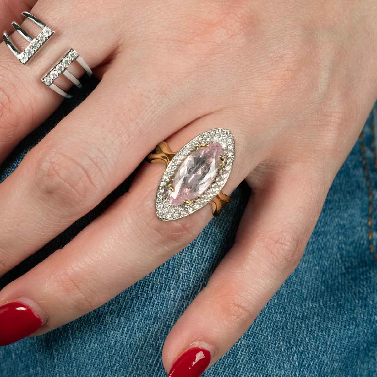 1.28 Carat Preset Pink Morganite Diamond Ring in 18K White Gold