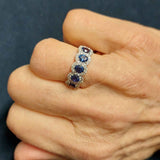 Five Stone Sapphire and Diamond Halo Ring, 18K White Gold