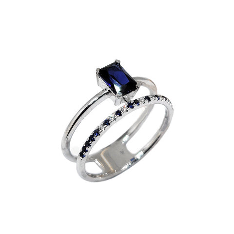 Sapphire and Diamond Double Band Ring, 14K White Gold