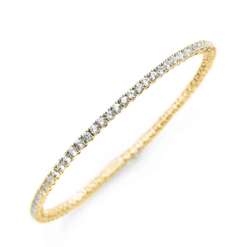 White Sapphire Cuff Style Bangle Bracelet, 18K Yellow Gold