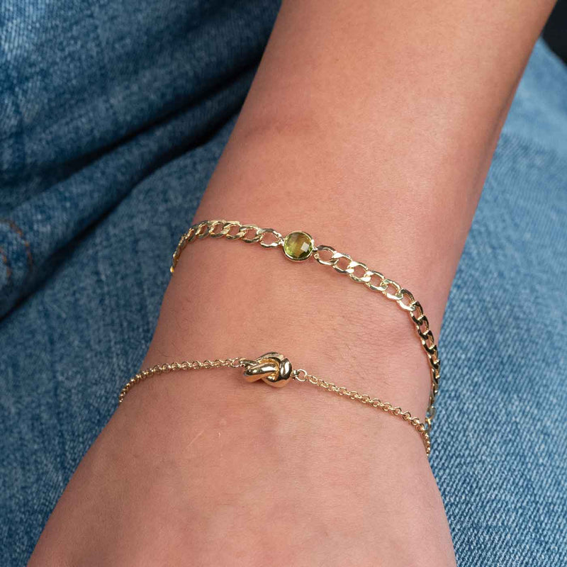 Curb Chain Bracelet with Peridot Accent, 14K Yellow Gold