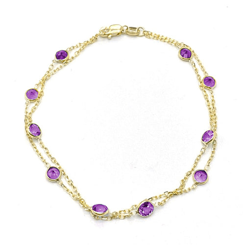 Two Strand Amethyst Bracelet, 7 Inches, 14K Yellow Gold