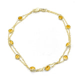 Two Strand Citrine Bracelet, 7 Inches, 14K Yellow Gold