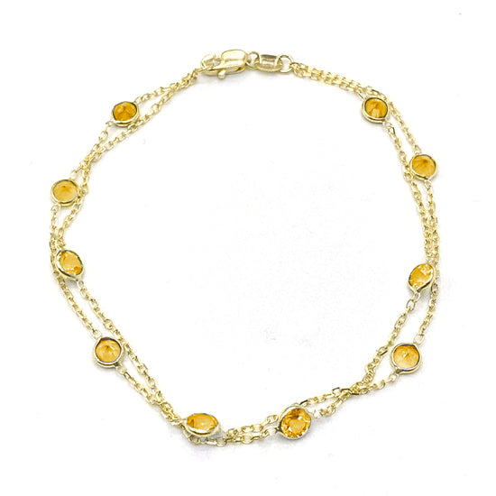 Two Strand Citrine Bracelet, 7 Inches, 14K Yellow Gold