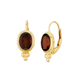 Framed Oval Garnet Earrings, 14K Yellow Gold