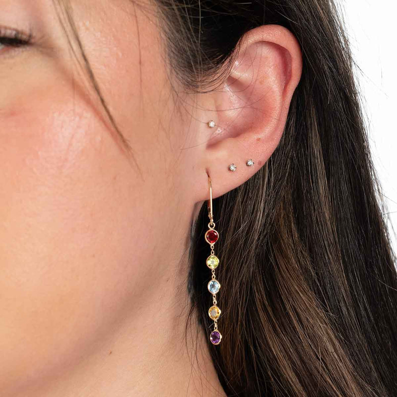 Multicolor Gemstone Dangle Earrings, 14K Yellow Gold