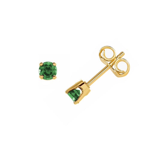 Emerald Stud Earrings, 4 MM, 14K Yellow Gold