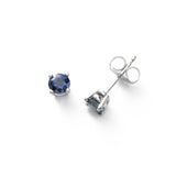 Vibrant Blue Sapphire Stud Earrings, 4.8 MM, 14K White Gold