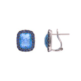 Blue Topaz and Blue Sapphire Earrings, 14K White Gold