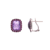 Amethyst and Pink Sapphire Earrings, 14K White Gold