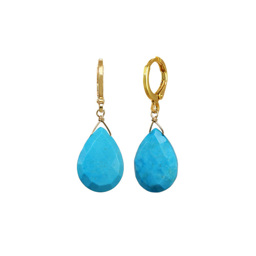 Turquoise Pear Shaped Drop Earrings, Gold Filled