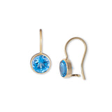 Bezel Set Blue Topaz Drop Earrings, 8MM, 14K Yellow Gold