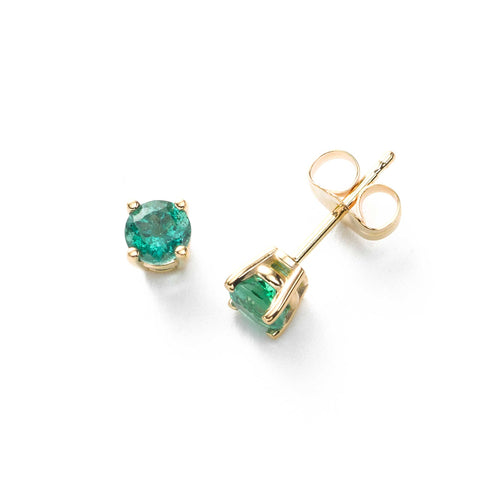 Emerald Stud Earrings, 4.7 MM, 14K Yellow Gold