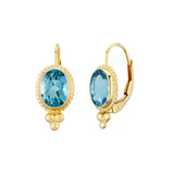 Framed Oval Blue Topaz Earrings, 14K Yellow Gold