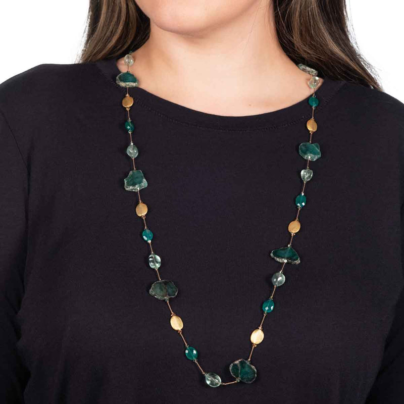 Green Tone Multi Gemstone Necklace, 35 Inches, Vermeil