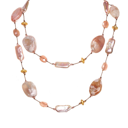 Pink Tone Multi Gemstone Necklace, 35 Inches, Vermeil