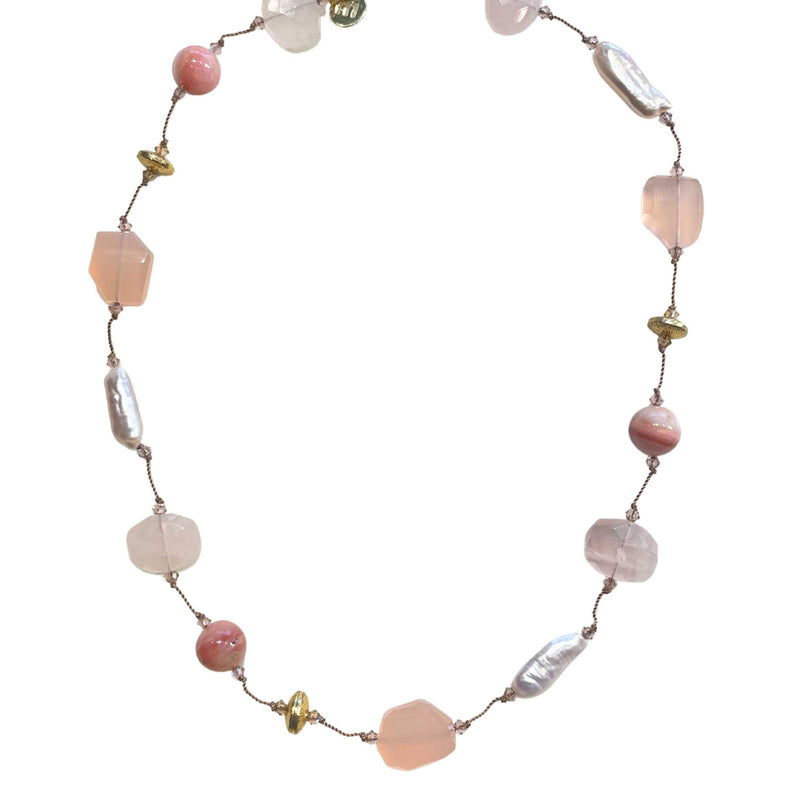 Pink Tone Multi Gemstone Necklace, 17 Inches, Vermeil