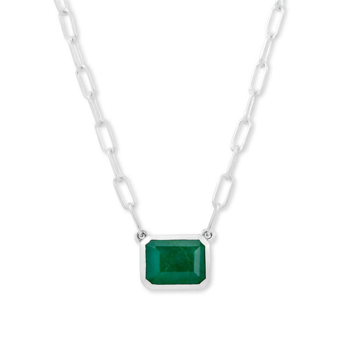 Rectangular Emerald Necklace, Sterling Silver