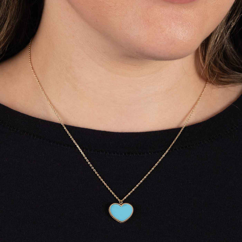 Turquoise Heart Pendant, 14K Yellow Gold