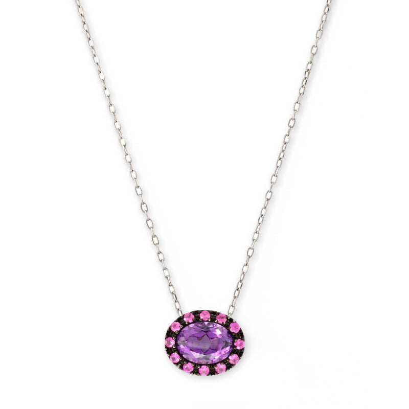 Amethyst and Pink East-West Sapphire Pendant, 14K White Gold
