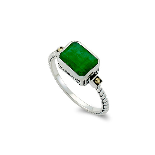 Rectangular Emerald Ring, Sterling Silver and Yellow Gold
