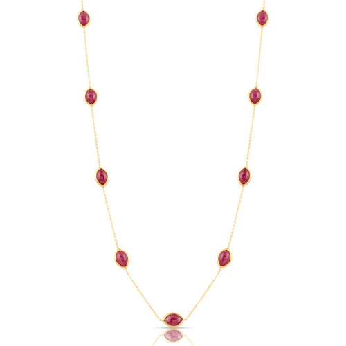 Ruby Marquise Station Necklace, 18 Inches, 18K Yellow Gold
