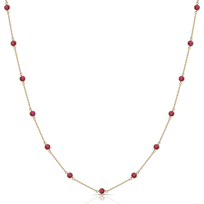 Ruby Round Station Necklace, 18 Inches, 18K Yellow Gold