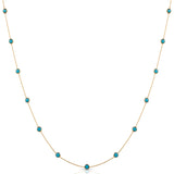 Turquoise Round Station Necklace, 18 Inches, 18K Yellow Gold